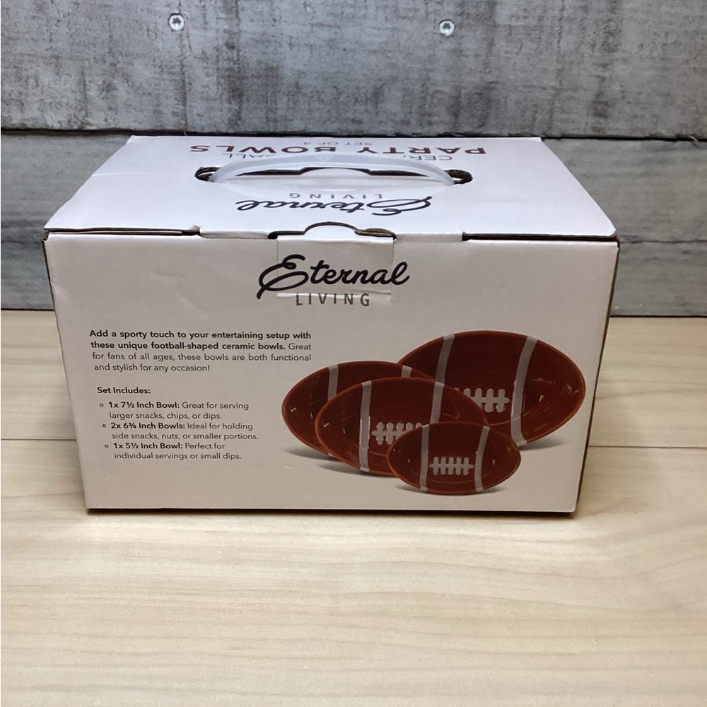 Eternal Living Ceramic Football Party Bowls set of 4 - Picture 2 of 3
